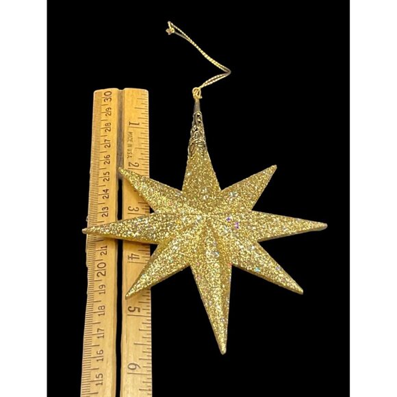 Vintage Gold Glitter 8 Point Star Christmas Tree Ornament 6” - Picture 5 of 5